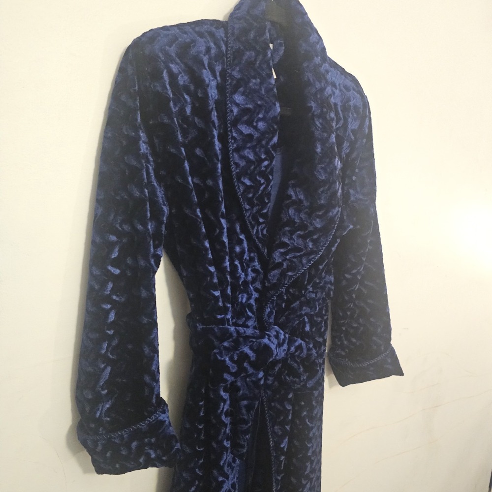 Vintage 1970s Cabernet  Robe Women Sz S Navy Saphire Full Length  Floral‎ Small